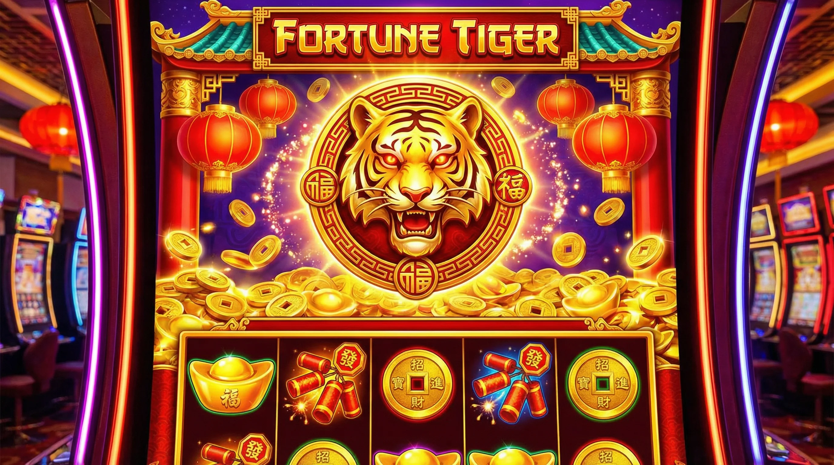 Fortune Tiger tragamonedas con tigre dorado y monedas